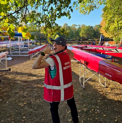 Fellow providing medical coverage at Head of Charles Regatta.