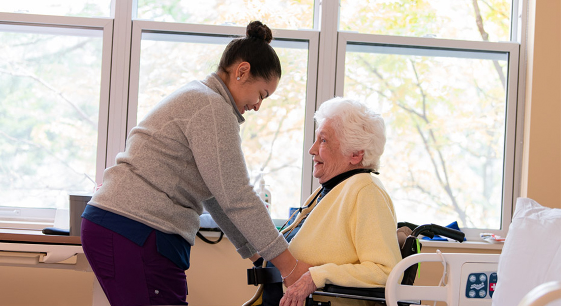 Nurse and patient at Spaulding Nursing and Therapy Center Brighton
