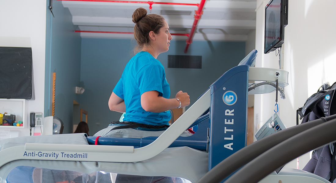 Patient rehabbing at Spaulding Outpatient Center Cambridge