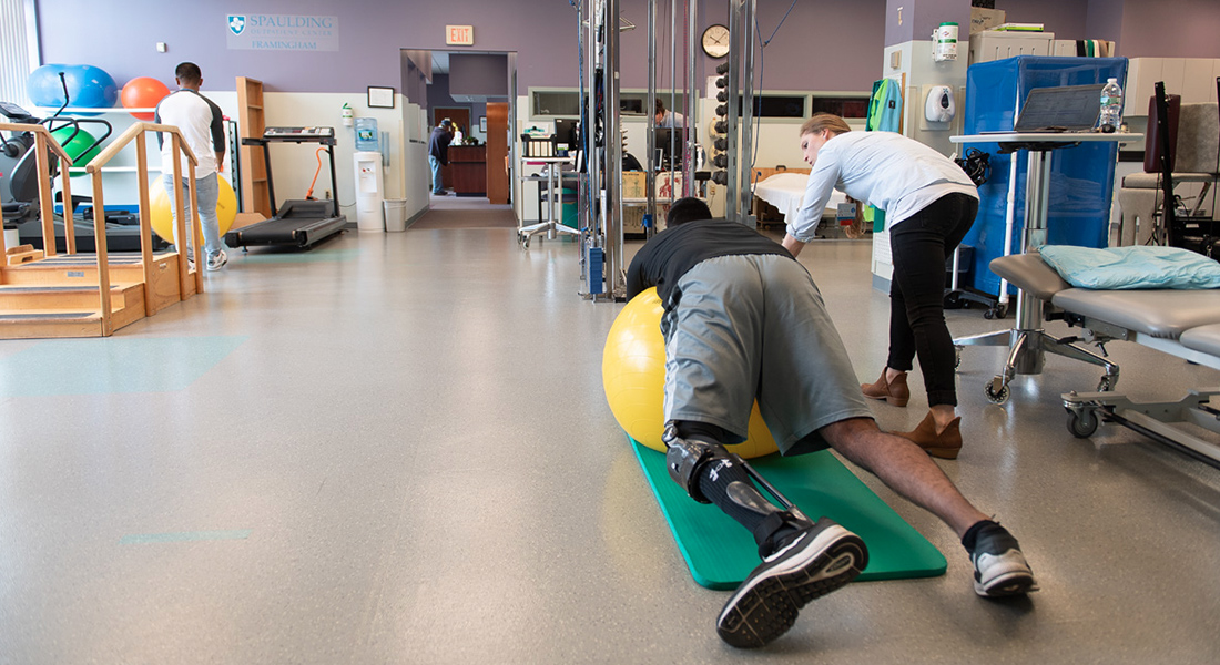 Patient rehabbing at Spaulding Outpatient Center Framingham