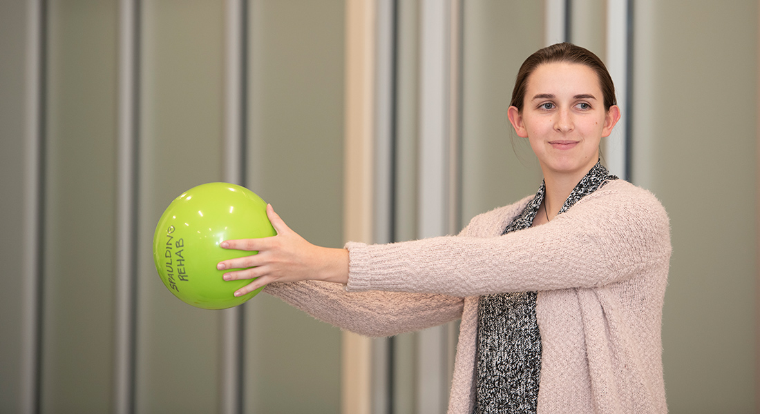 Demonstrating rehab techniques at Spaulding Outpatient Center at Emilson YMCA Hanover