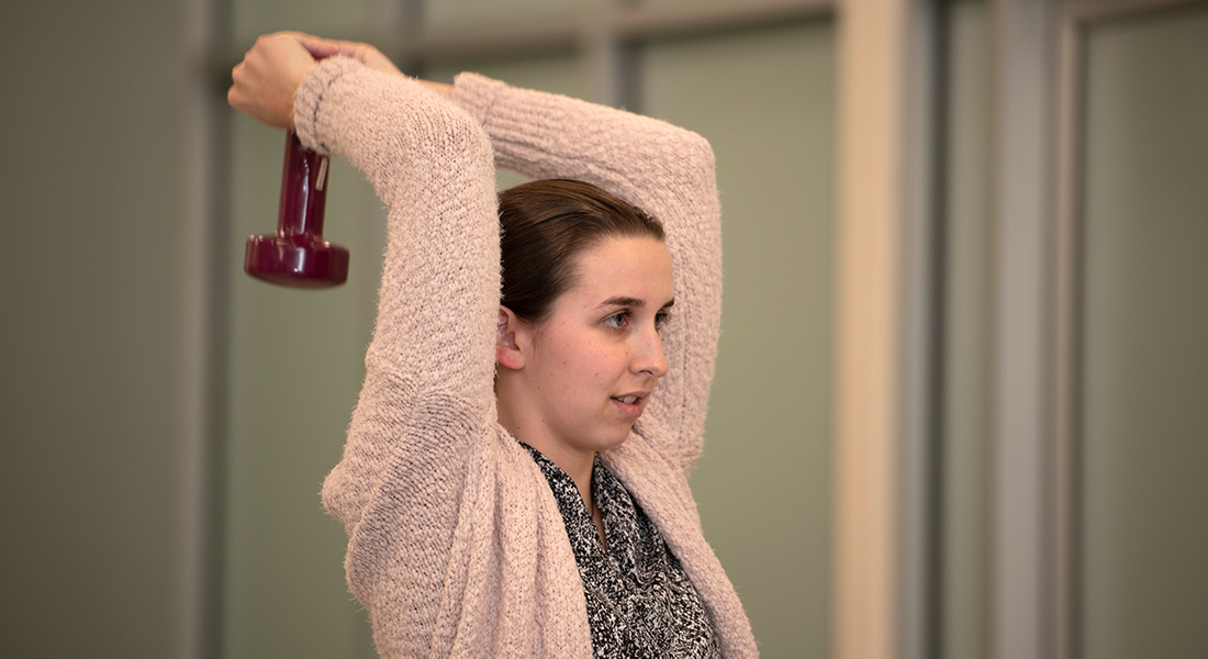 Demonstrating rehab techniques at Spaulding Outpatient Center at Emilson YMCA Hanover
