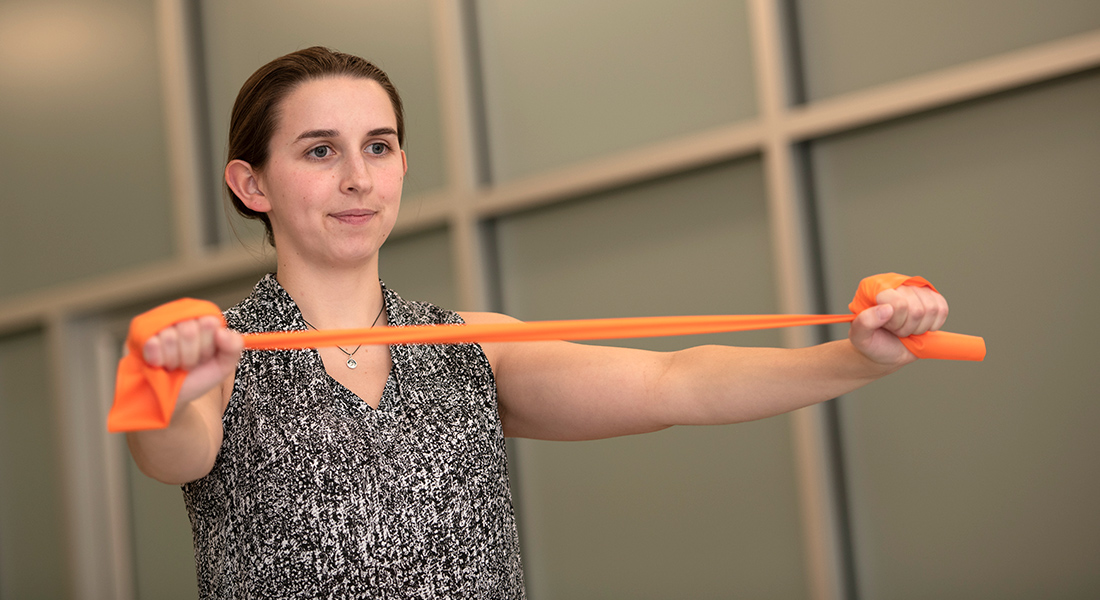 Demonstrating rehab techniques at Spaulding Outpatient Center at Emilson YMCA Hanover