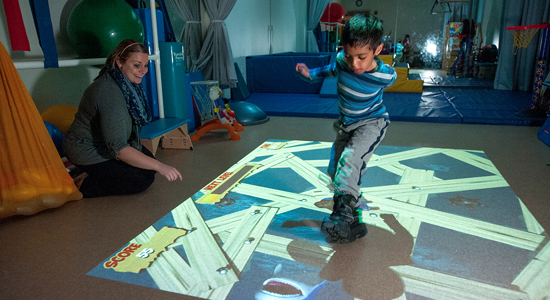 Pediatric patient rehabbing on roller blades
