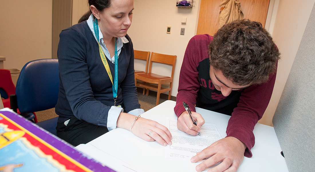 pediatric patient rehabbing with speech therapy