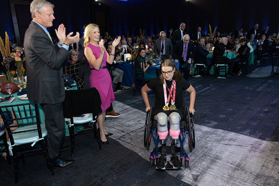 Morgan Stickney accepting her award.